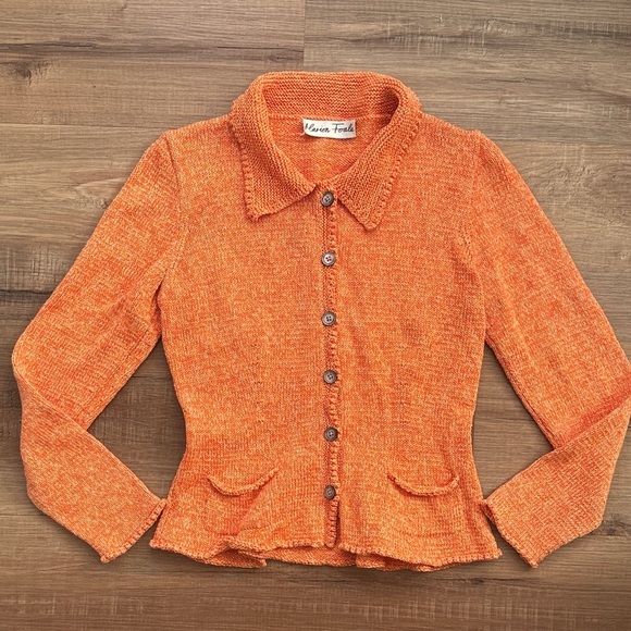 Marion Foale Sweaters - Marion Foale cotton cardigan hand knit orange tangerine XS